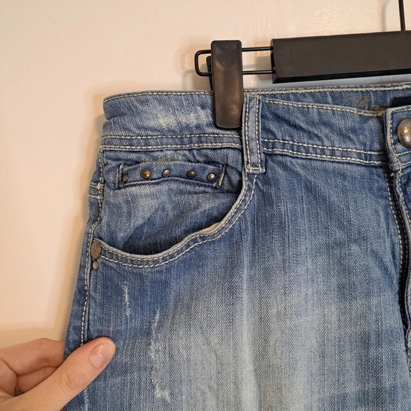 Code Bleu Women’s Blue Denim Bootcut Jeans Metallic Booty Pockets Size 8 - Picture 4 of 9